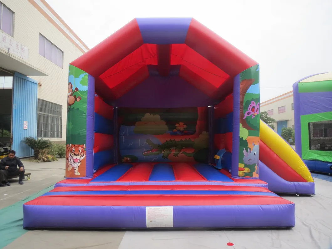 Factory Price Jungle Themed Combo Inflatables House with Slide (AQ641-1)