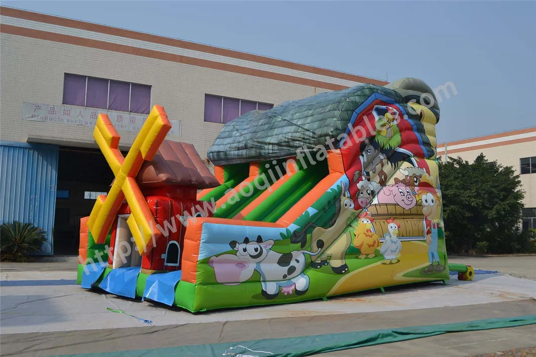 Happy Farm Slide Cartoon Printing Inflatable Slide for Outdoor Activities (AQ01233)