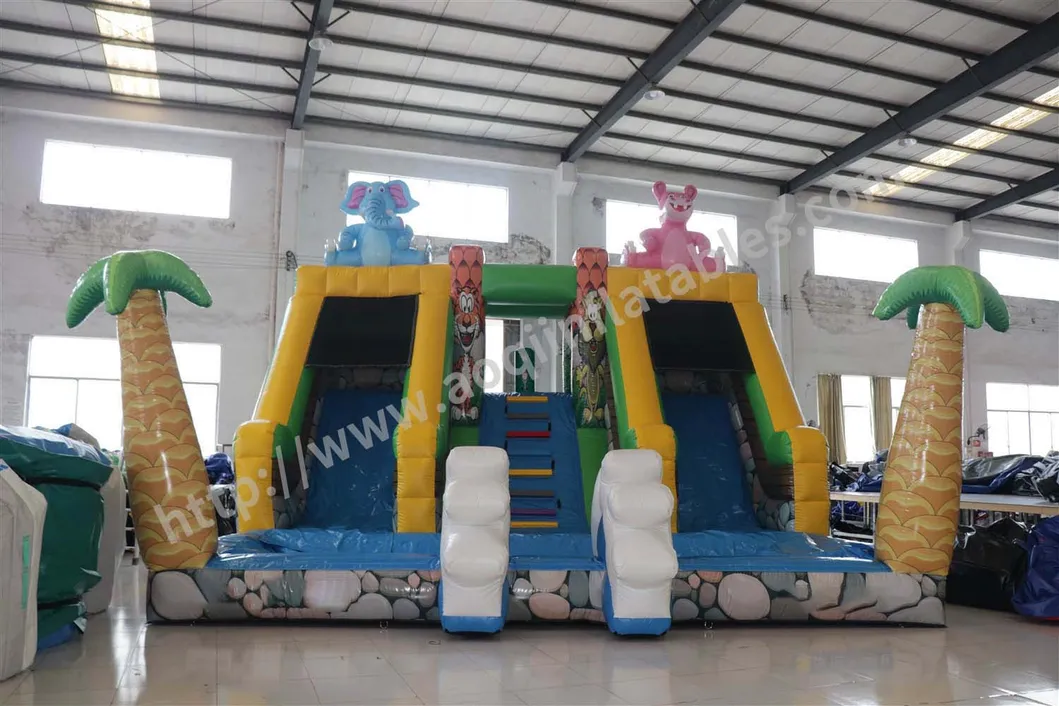 Indoor Water Park Animal Theme Dual Lanes Inflatable Water Slide (AQ01743)