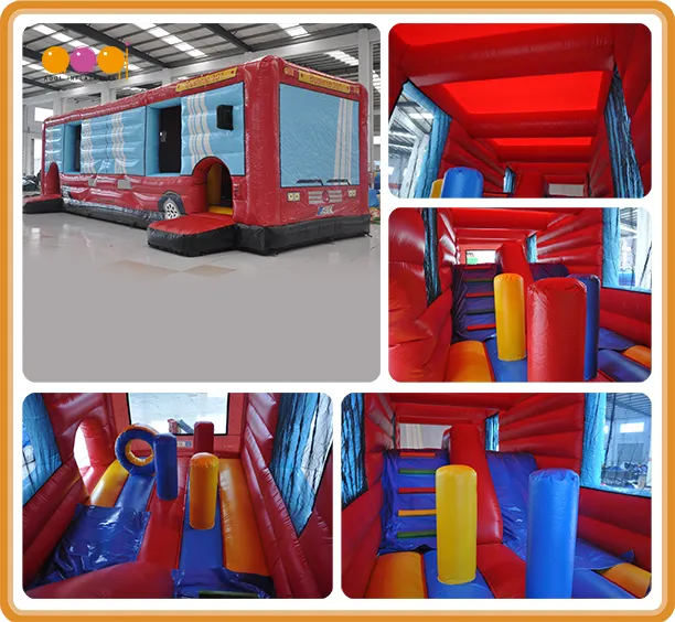 Kids Toy Bouncer Bus Inflatable Obstacle Course with House (AQ14235)