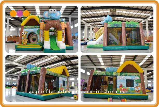 Lovely Safari Park Inflatable Combo Bouncer with Slide Inflatable Trampoline (AQ01583)