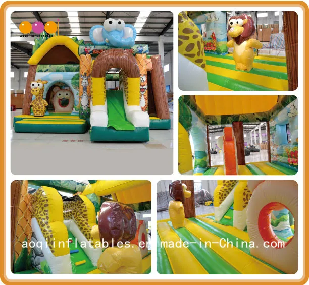 Lovely Safari Park Inflatable Combo Bouncer with Slide Inflatable Trampoline (AQ01583)