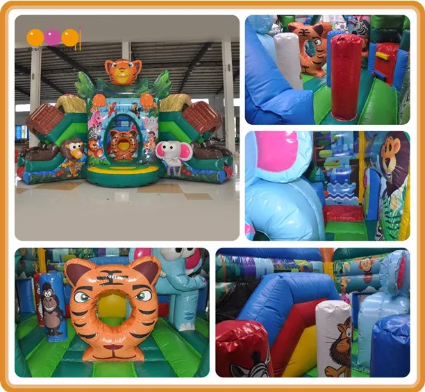 New Design Lovely Cute Tiger Inflatable Jumper Bounce House Slide Combos (AQ01765)