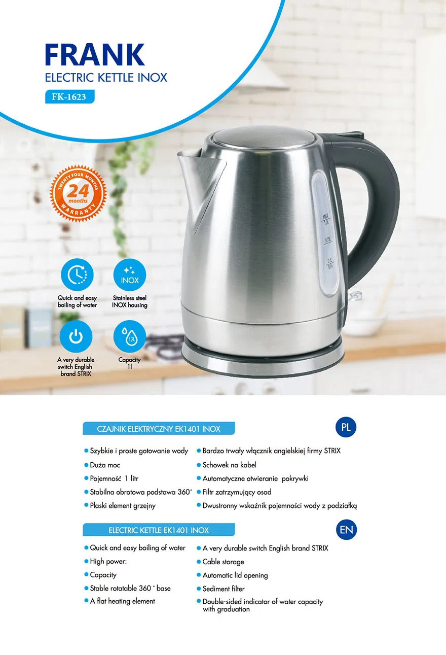 1.0L 304s/S Food Grade Fast Boiling Electric Tea Kettle