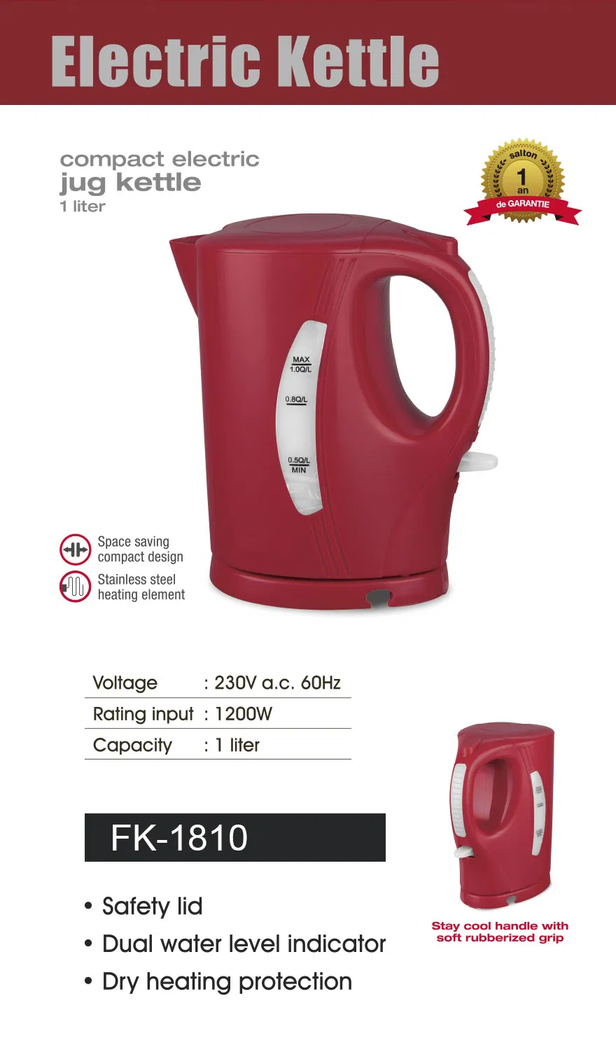 1.0L Cheap Price Electric Kettle with ETL GS