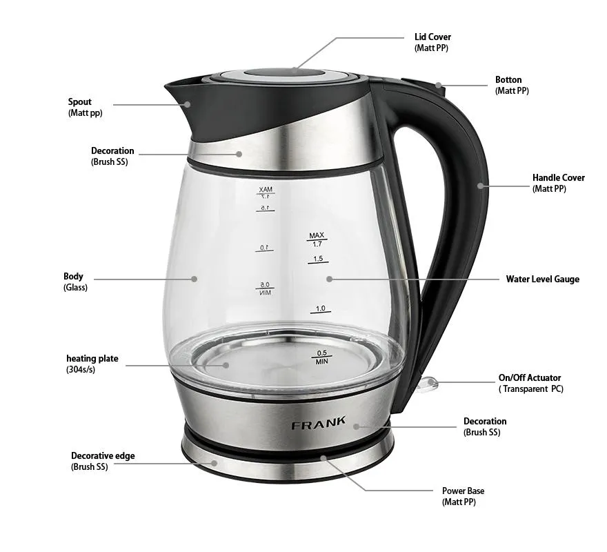 1.7L Fast Boiling Glass Electric Tea Kettle for Home