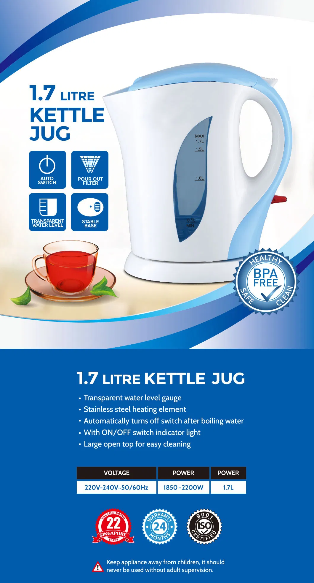 1.7L Hot Selling Cheap Price Electric Kettle with GS CB