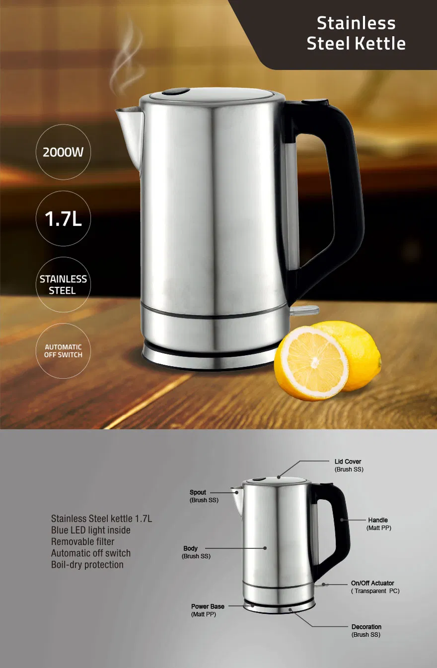 1.7L Stainless Steel Home Kitchen Electrical Appliance Household Hot Sale Electric Kettle