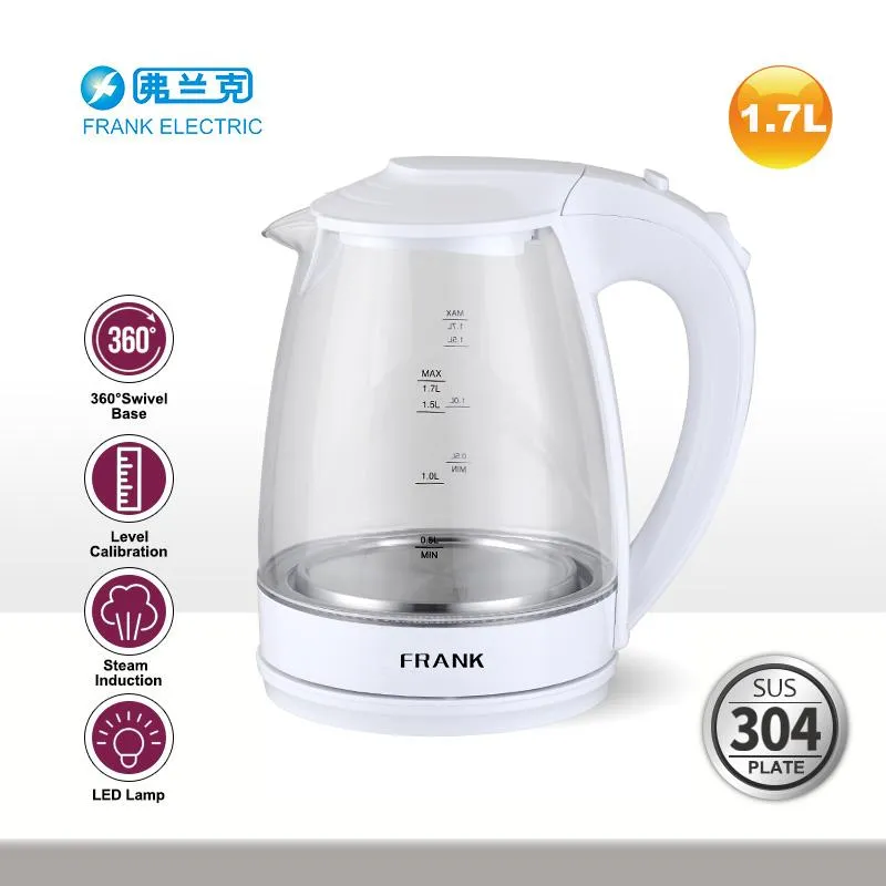 1.8L 1800W Electric Glass Water Kettle with Stainless Steel Heating Element