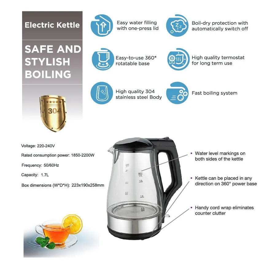 1700ml Electric Kettle Water Boiler Electric Water Kettle