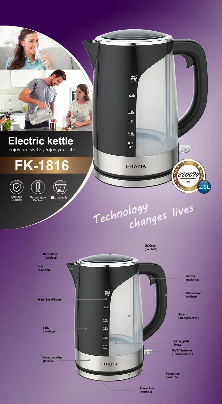 2.5L BPA Free Electric Kettle