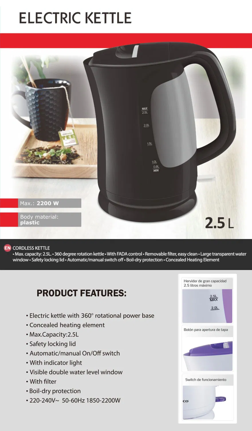 2.5L Big Capacity Electric Kettle for Big Family Use