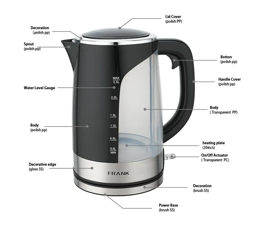 2.5L Fast Boiling BPA Free Electric Water Kettle for Home