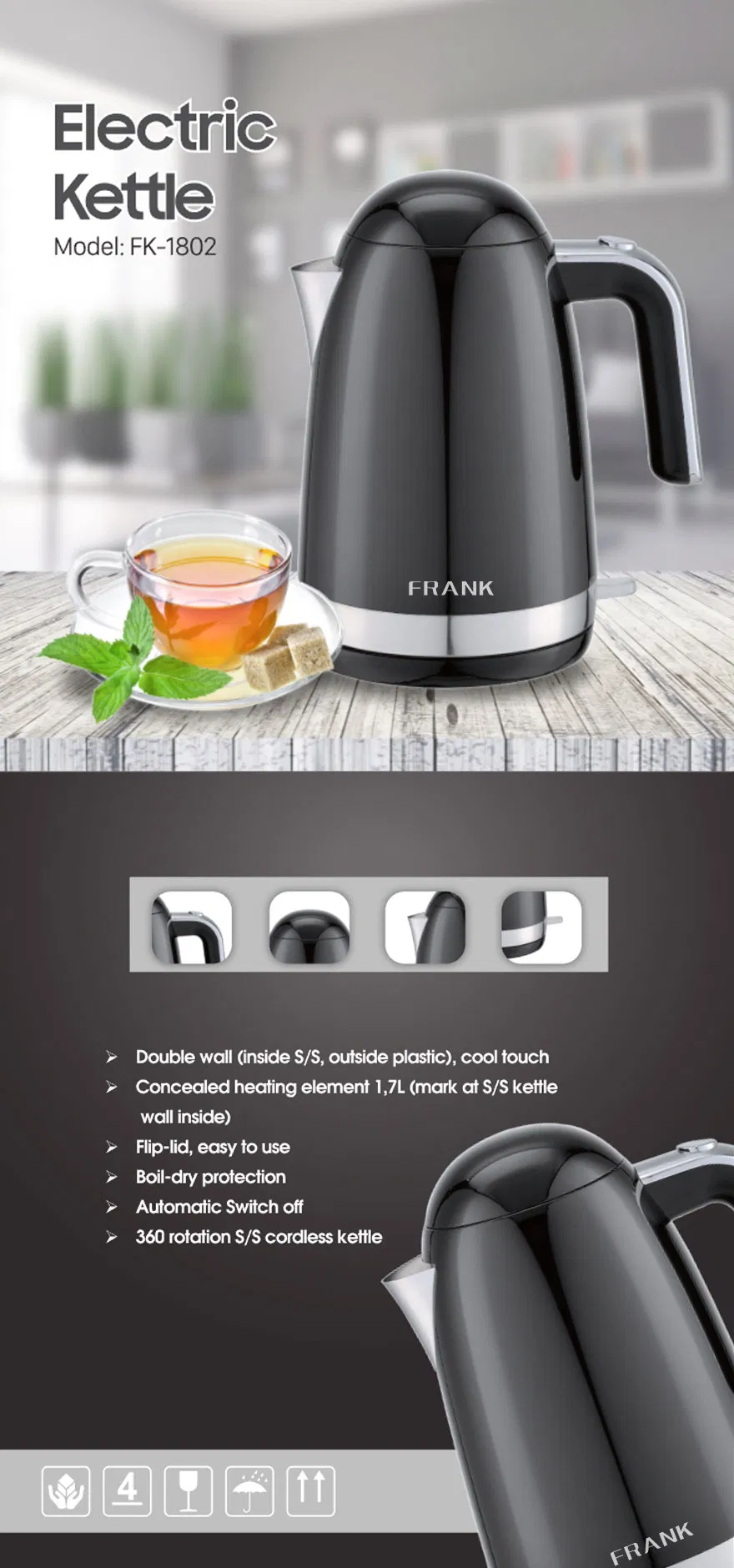 2022 New Electric Tea Kettle with Double Wall Cool Touch