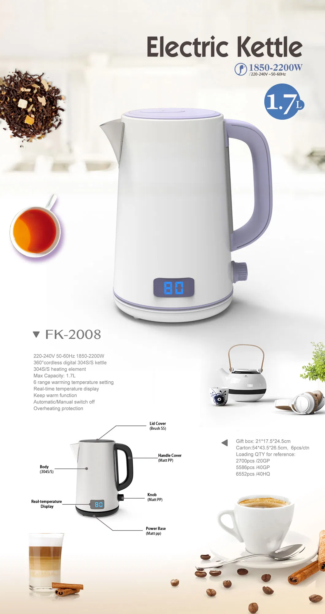 2022 New Stainless Steel Electric Kettle with Multi-Function