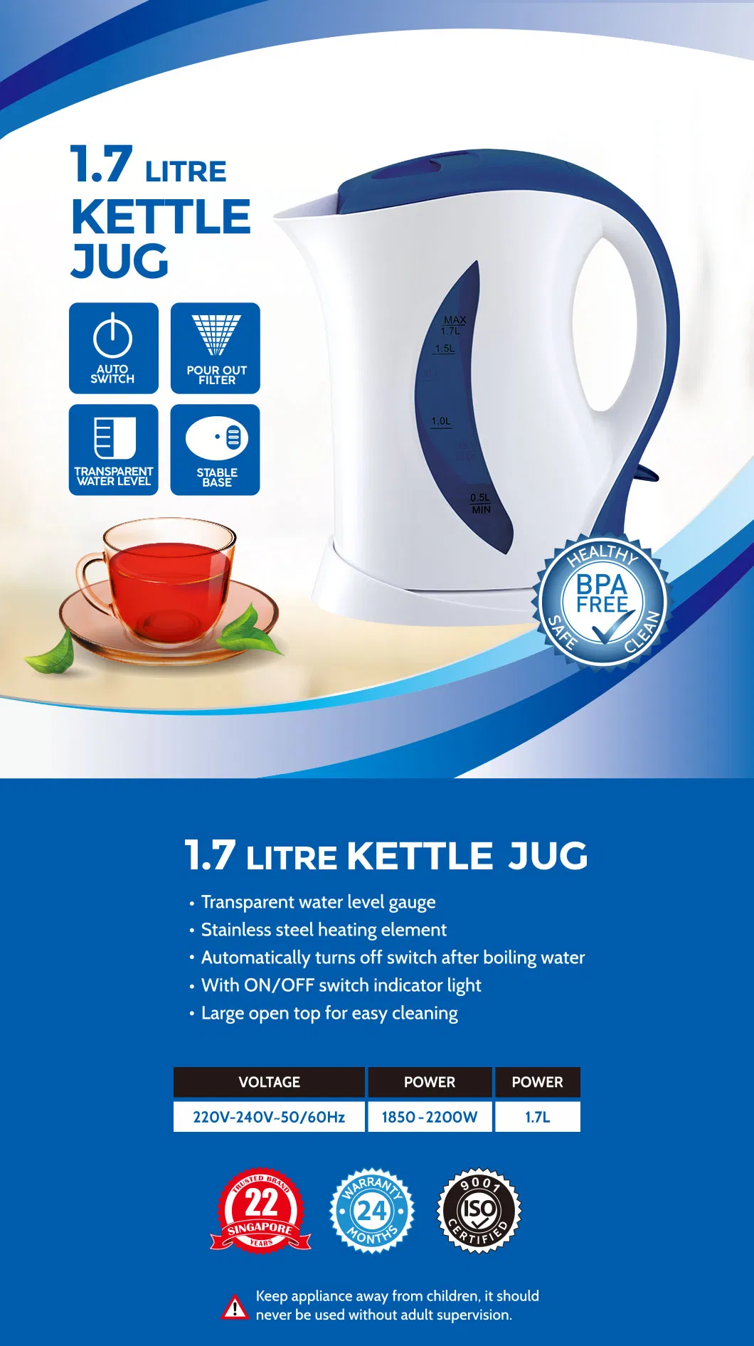 Best Electric Tea Kettle with Cheap Price 1.7L