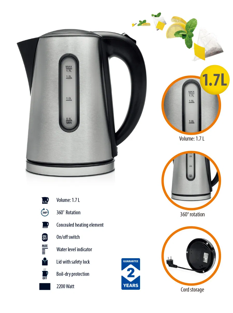 Black Color Spray 1.7L Double Wall Electric Kettle