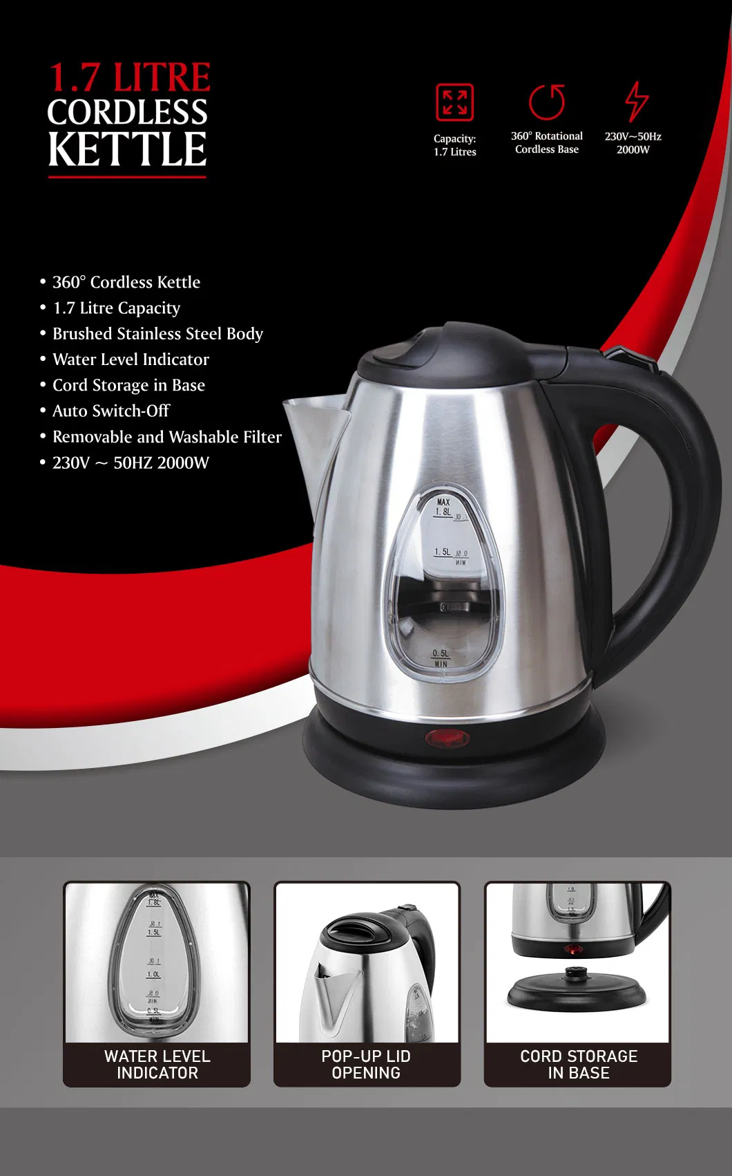 Classic 304 Stainless Steel Electric Kettle with GS CB ETL Certificate