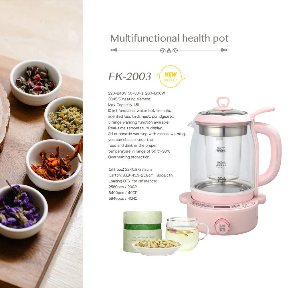 New Model 1.5L Glass Material Electric Multifunctional Health Pot