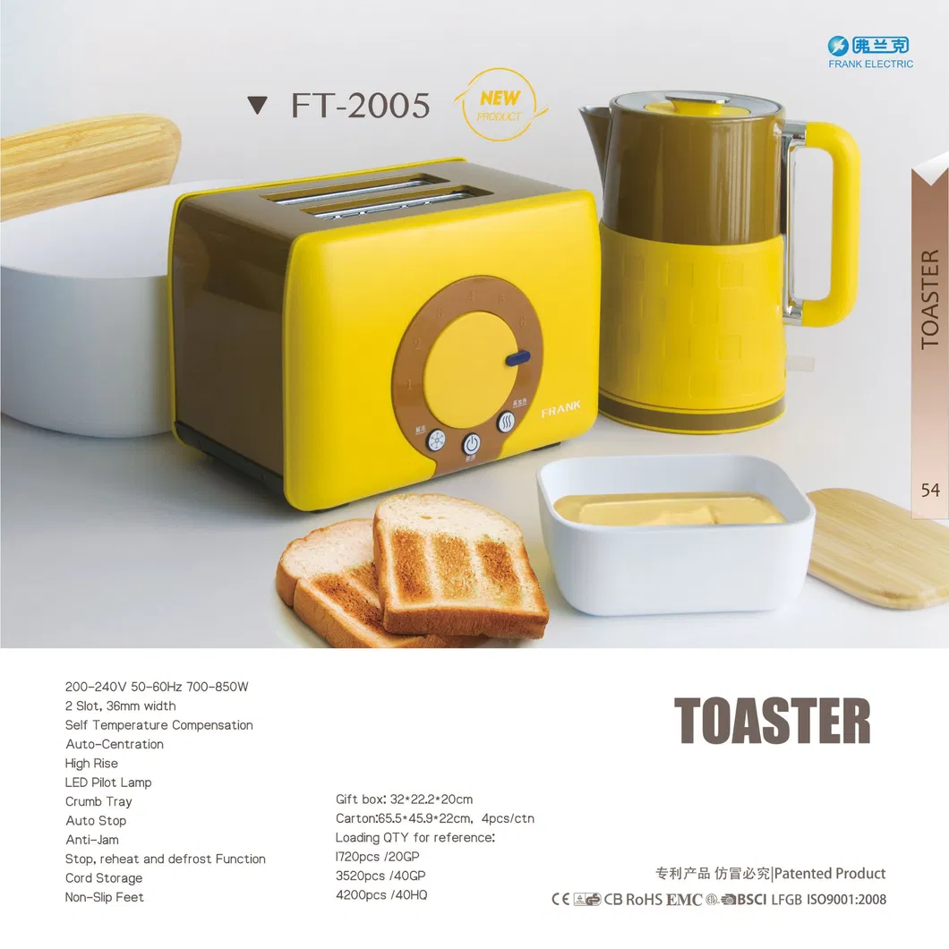 2022 New Model 2 Slice Electric Toaster for Home