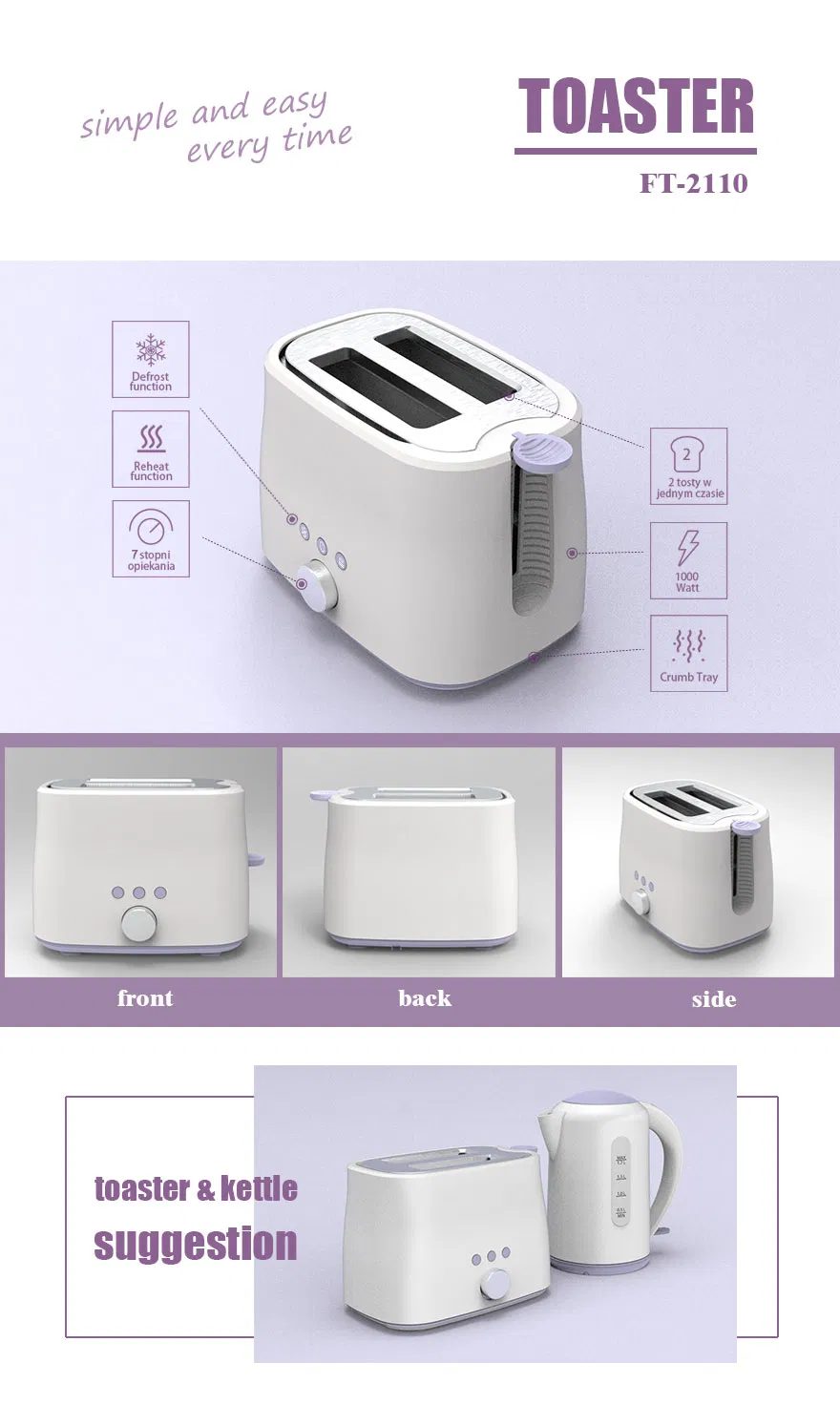 Electric Bread Toaster Sets Automatic Pop up Bread Toaster 2 Slice