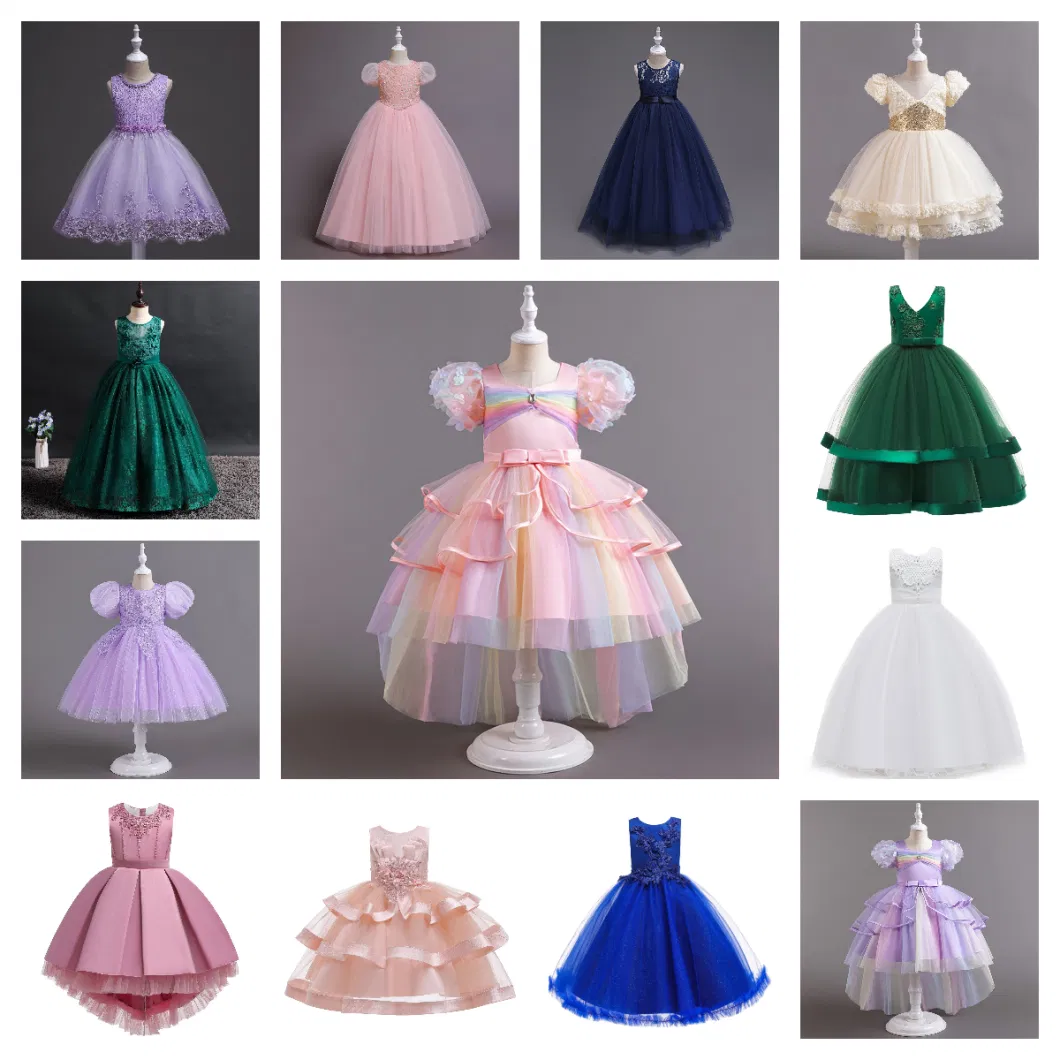 Children′s Dresses Girls Mesh Fluffy Festival Costumes Birthday Party Flower Kids Dresses