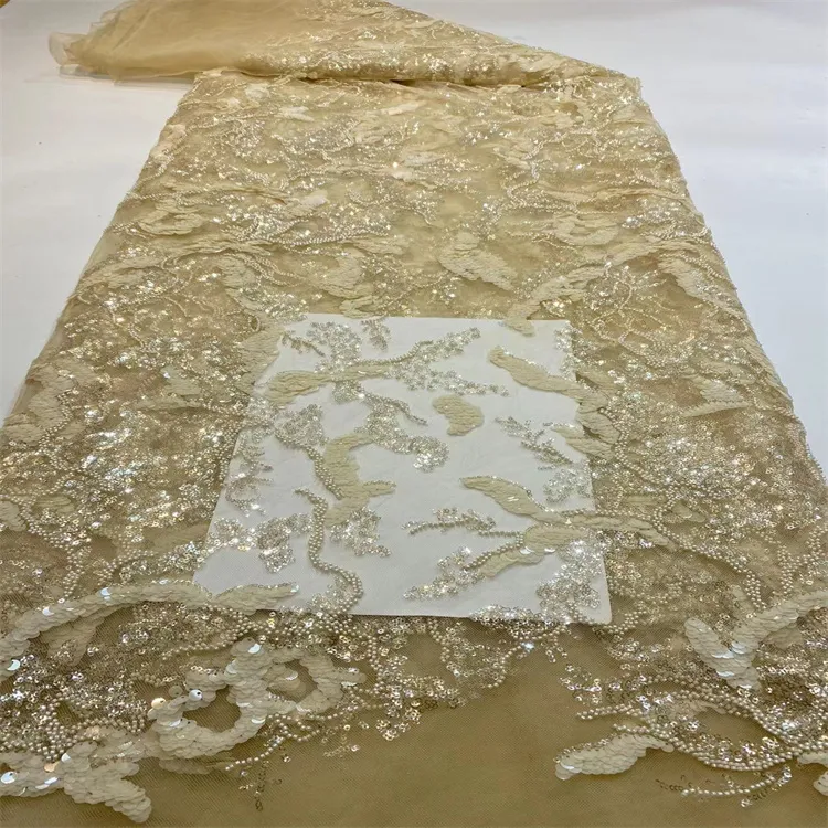 China Factory Clouds Designed Embroidery Lace Fabrcs with Sequins for Dresses