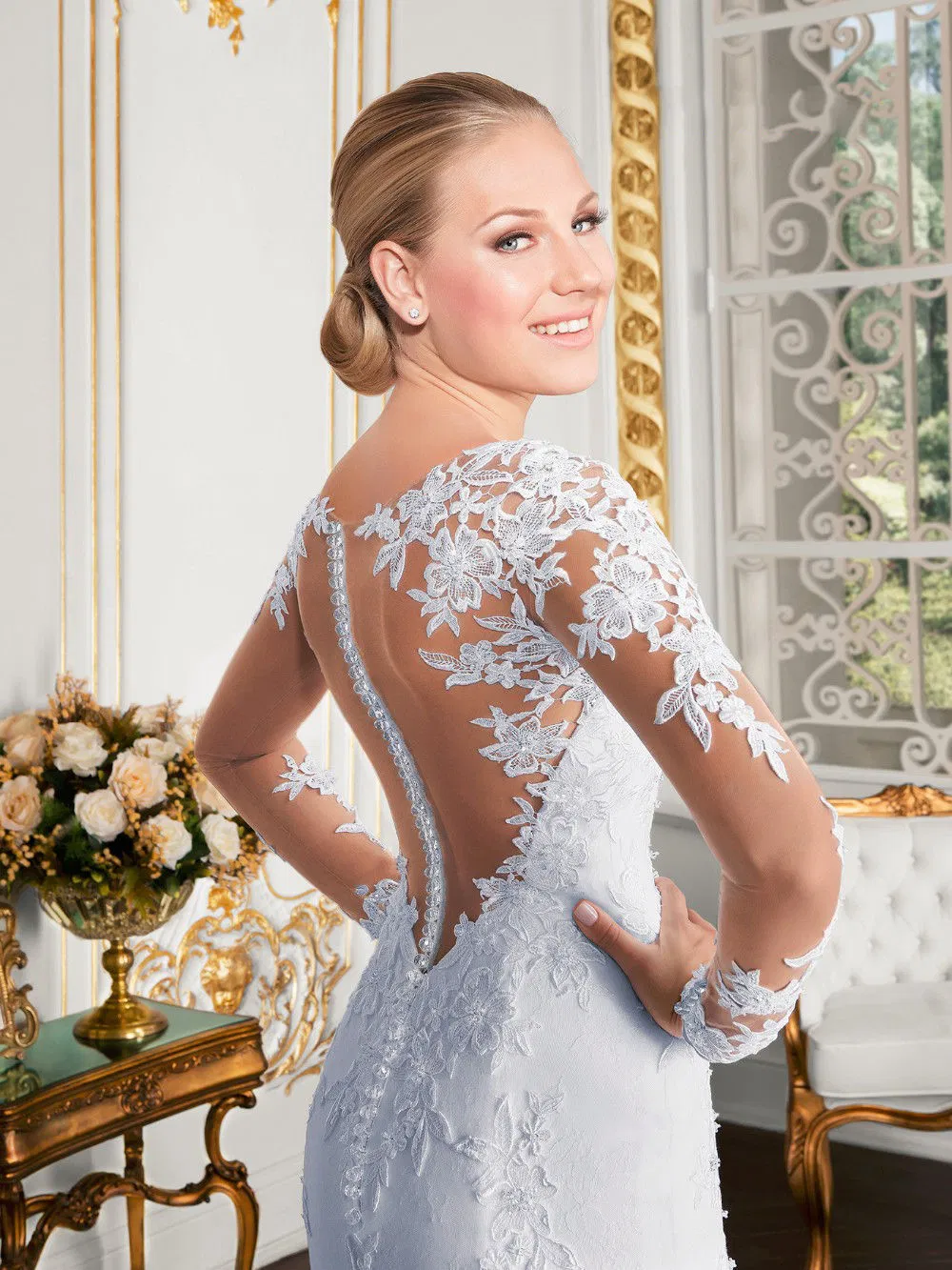 Factory Direct Bridal Lace Mermaid Wedding Dress with Long Sleeves Beading