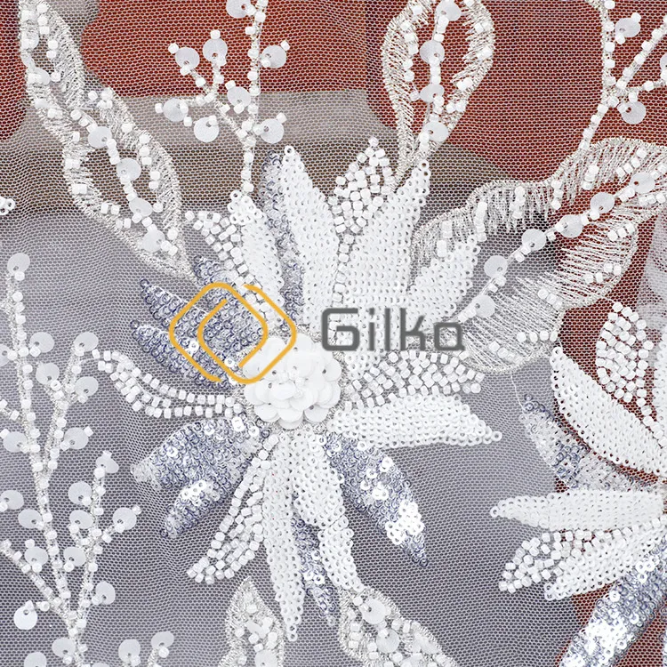 Factory High Quality Ctrystal Beads Embroidery Lace OEM Classic Fabrics for Wedding Dresses