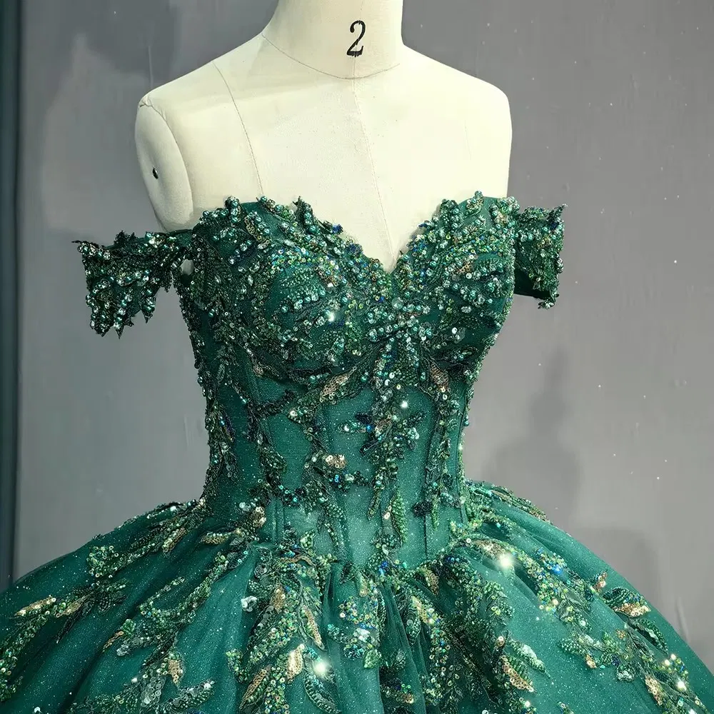 Gorgeous Emerald Green Empire off-Shoulder Ball Gown Quinceanera Wedding Party Dresses