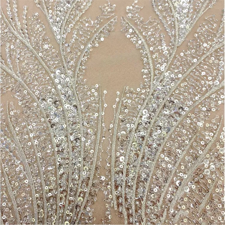 High Quality Factory Make Cheaper Price Beads Crystal Embroidery Lace Fabrics for Wedding Dresses