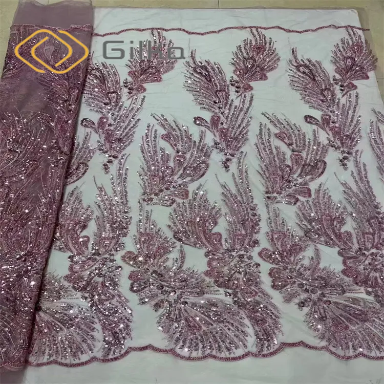 New Design Beaded Fabric Luxury Embroidery Beads Beaded Lace Fabric African Lace Fabric