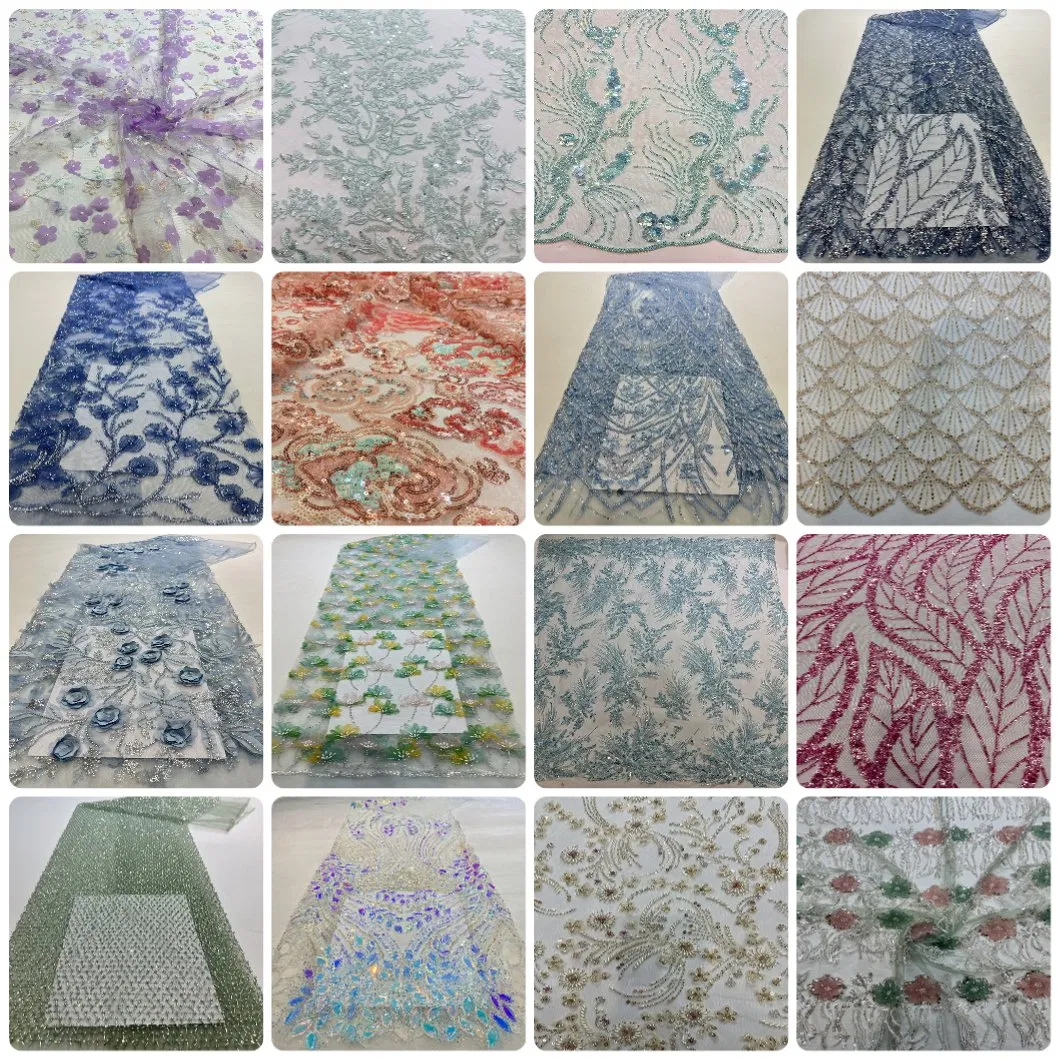 Blingbling Mesh Bead Embroidery Four Leaf Flower Design Lace Fabric for Decoration