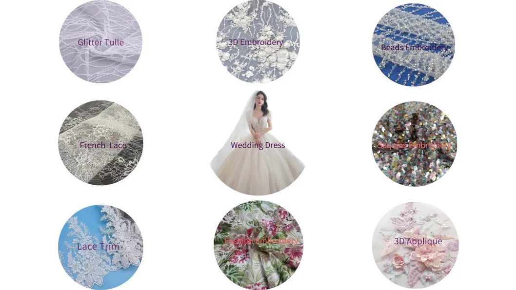 Customized 3D Embroidery Lace Appliqued Mesh Fabric for Women Dress Curtain Material