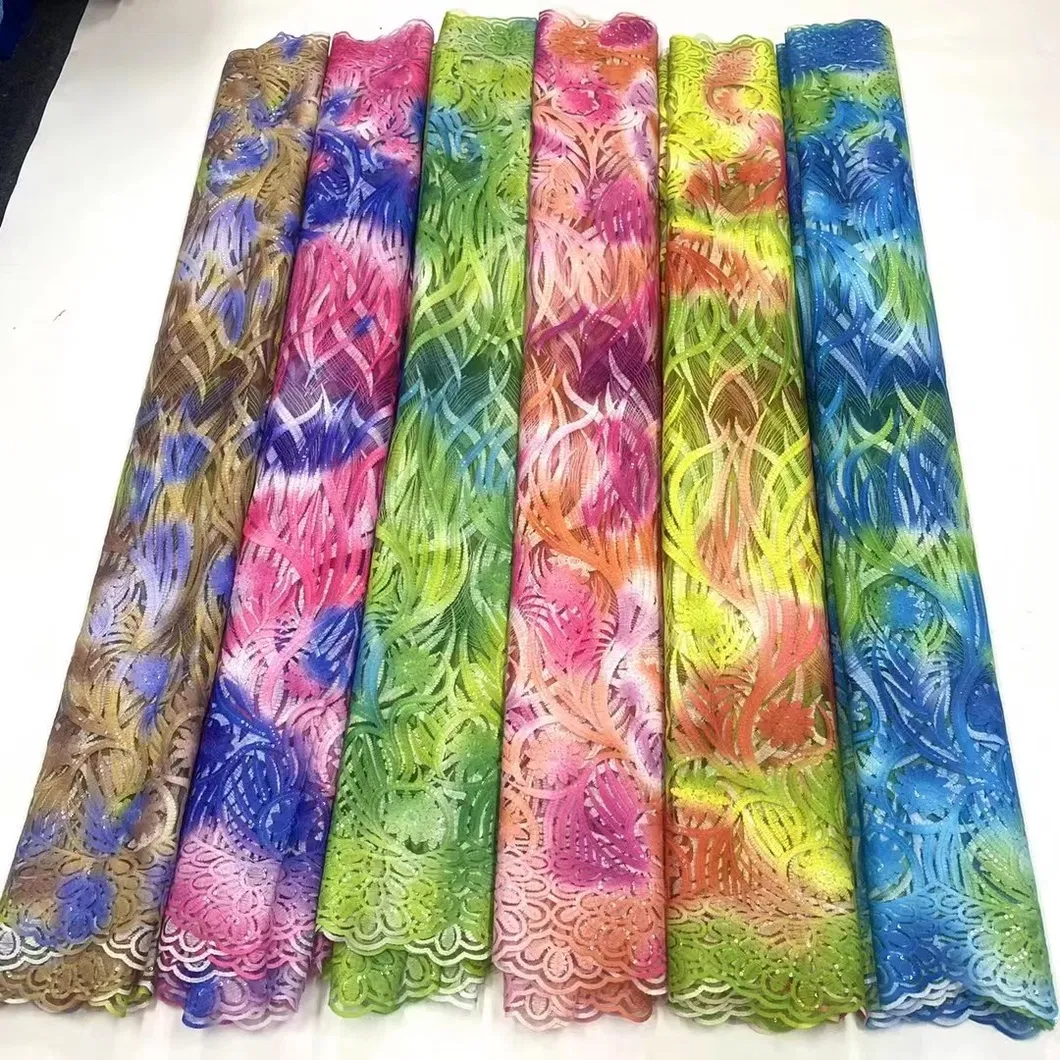 European American Tie Dyed Milk Silk Hollowed out Embroidery Textile Lace Fabrics