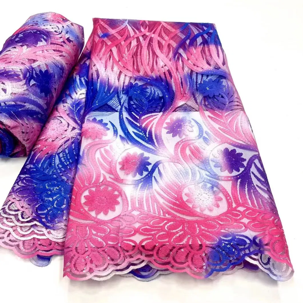 European American Tie Dyed Milk Silk Hollowed out Embroidery Textile Lace Fabrics