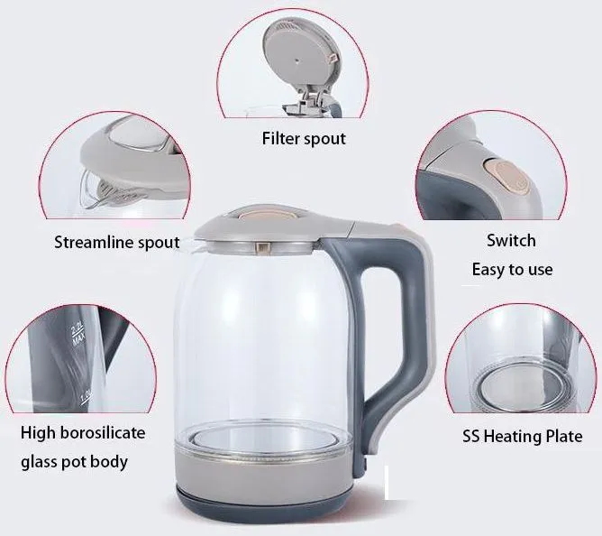 1.8L Automatically Turn off Portable Design Stainless Steel Glass Electric Kettle