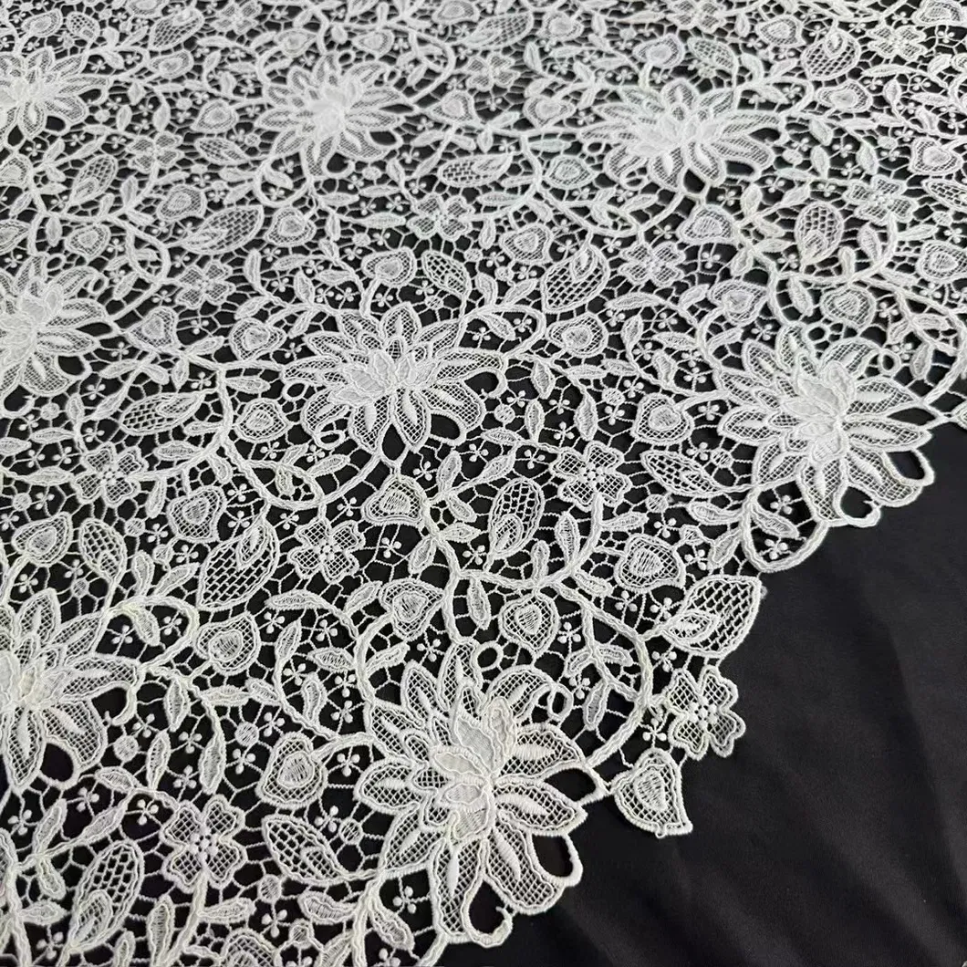 Fashion Material Polycotton White Water-Soluble Lace Fabric for Dress