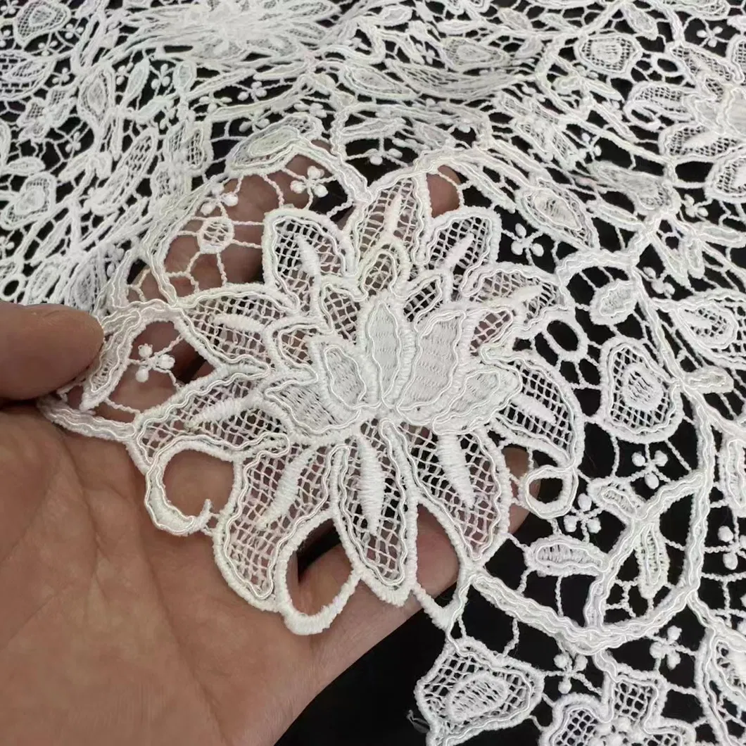 Fashion Material Polycotton White Water-Soluble Lace Fabric for Dress