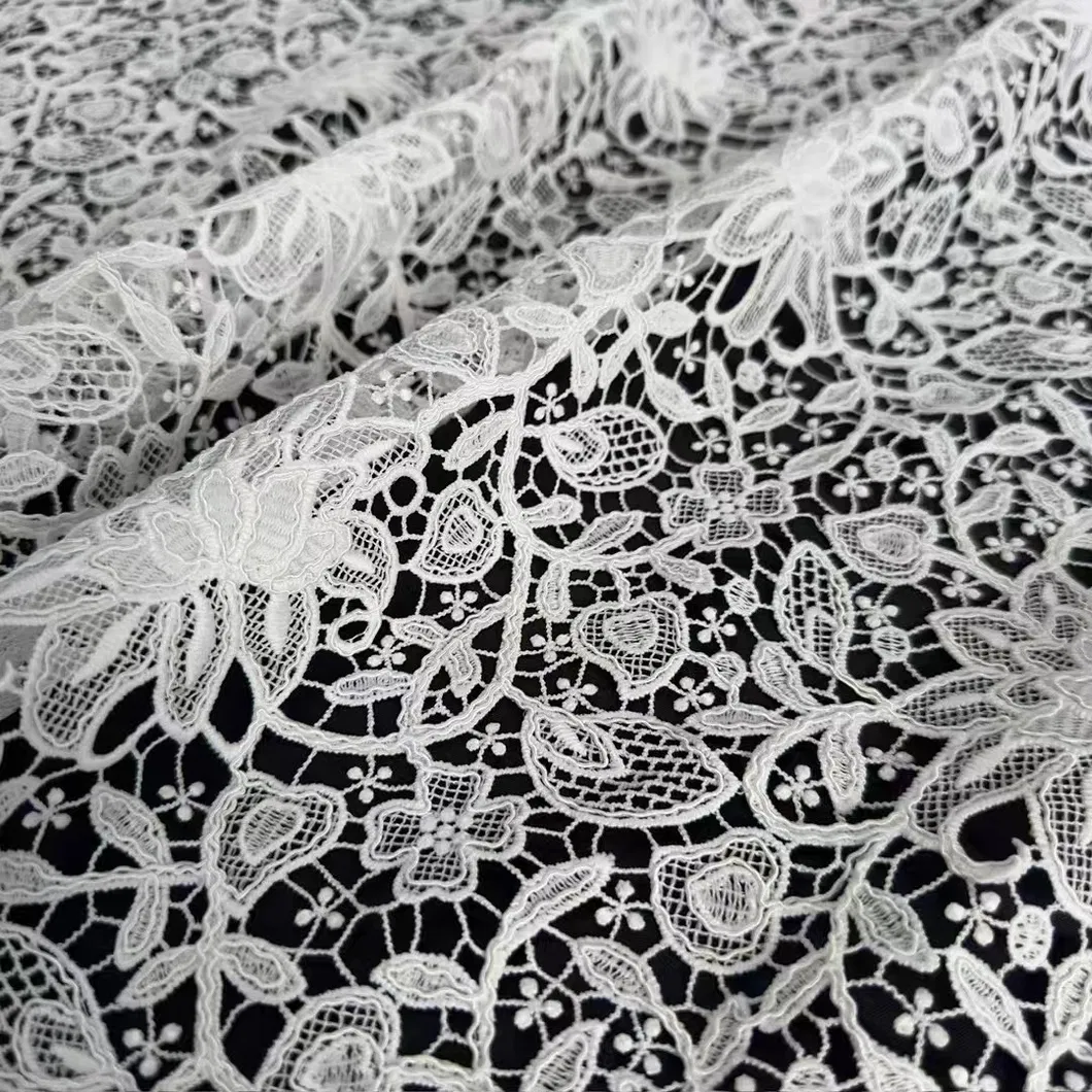 Fashion Material Polycotton White Water-Soluble Lace Fabric for Dress