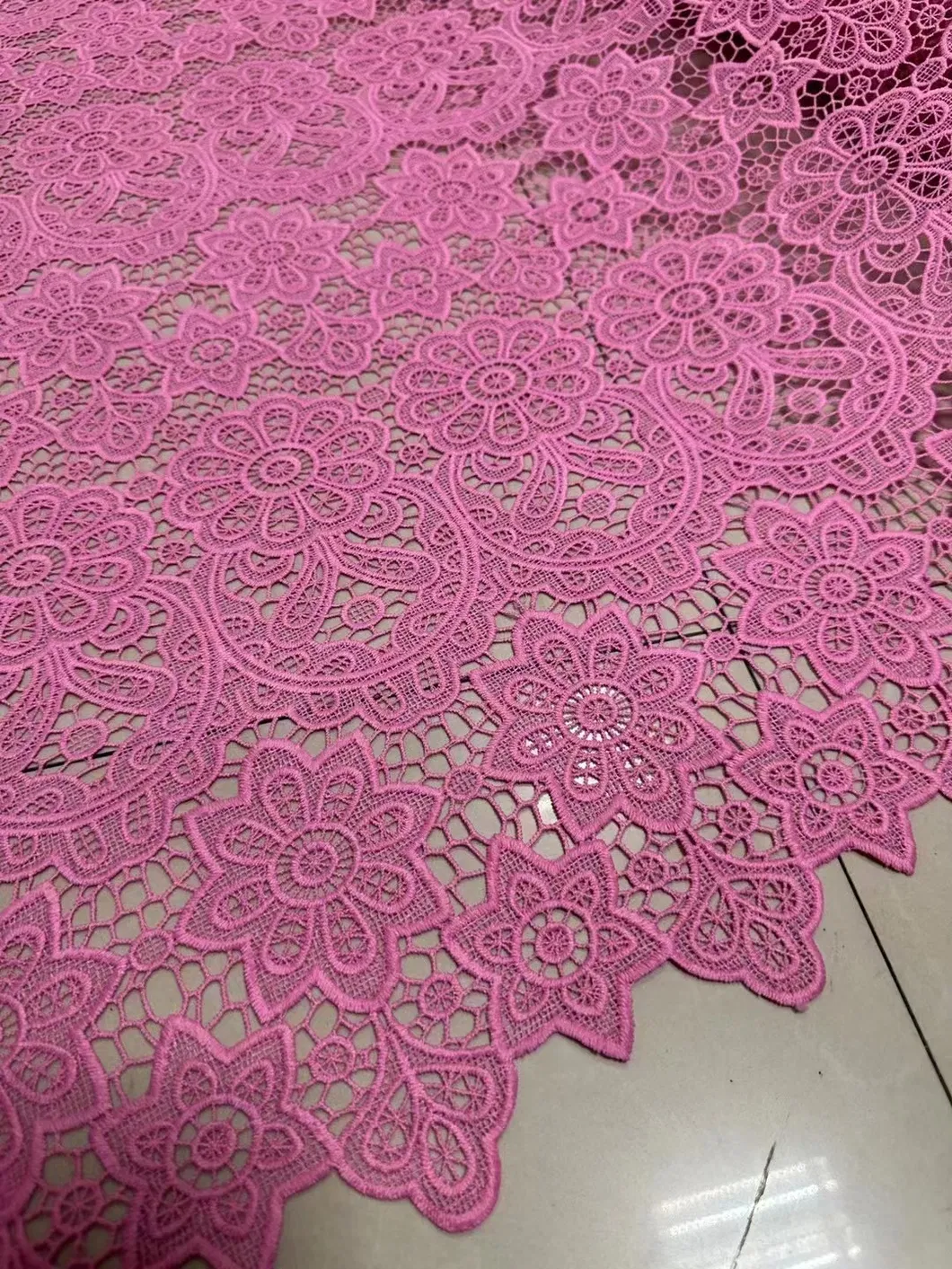 Hot Pink Computer Embroidery Hollow Lace Fabric for Curtain Cover Material