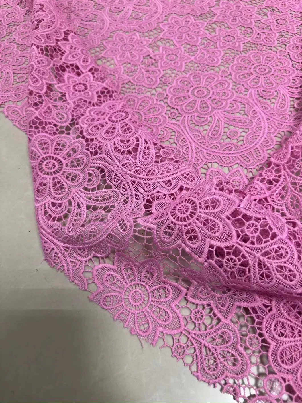 Hot Pink Computer Embroidery Hollow Lace Fabric for Curtain Cover Material