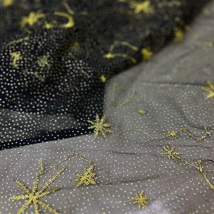 Hot Selling Star Moon Hot Stamping Mesh Embroidery Lace Fabric for Curtain