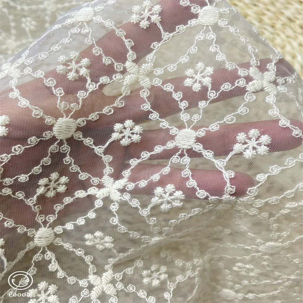 Mesh Cotton Thread Embroidery Apricot Colored Water-Soluble Lace Fabric for Curtain Bag