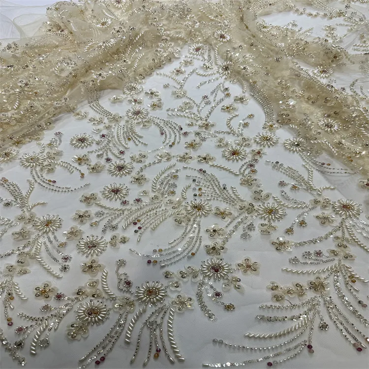 New Laser Bead Tube Lace Embroidery Fabric for Women Wedding Evening