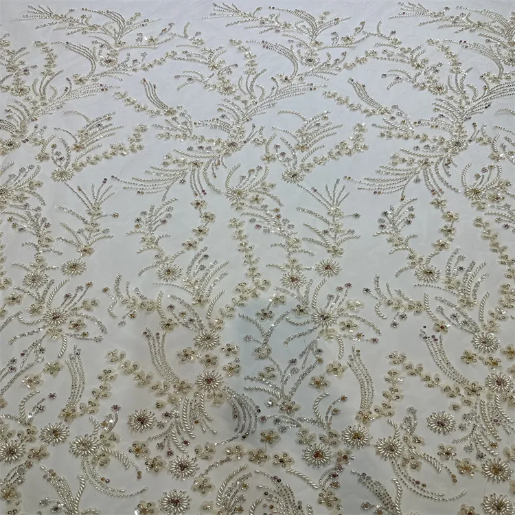 New Laser Bead Tube Lace Embroidery Fabric for Women Wedding Evening