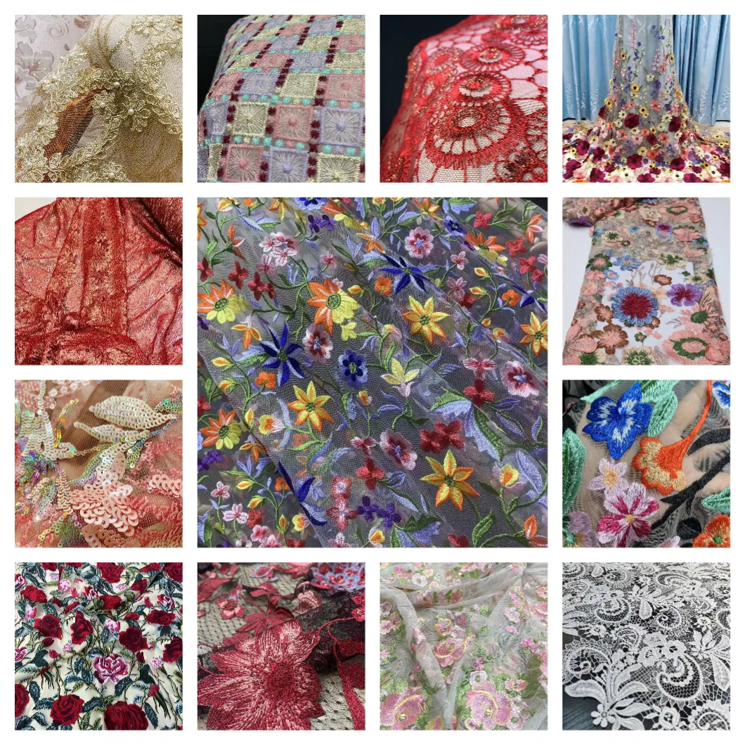 Ready Shipping 3D Computer Cording Embroidery Flower Lace Fabric for Dress