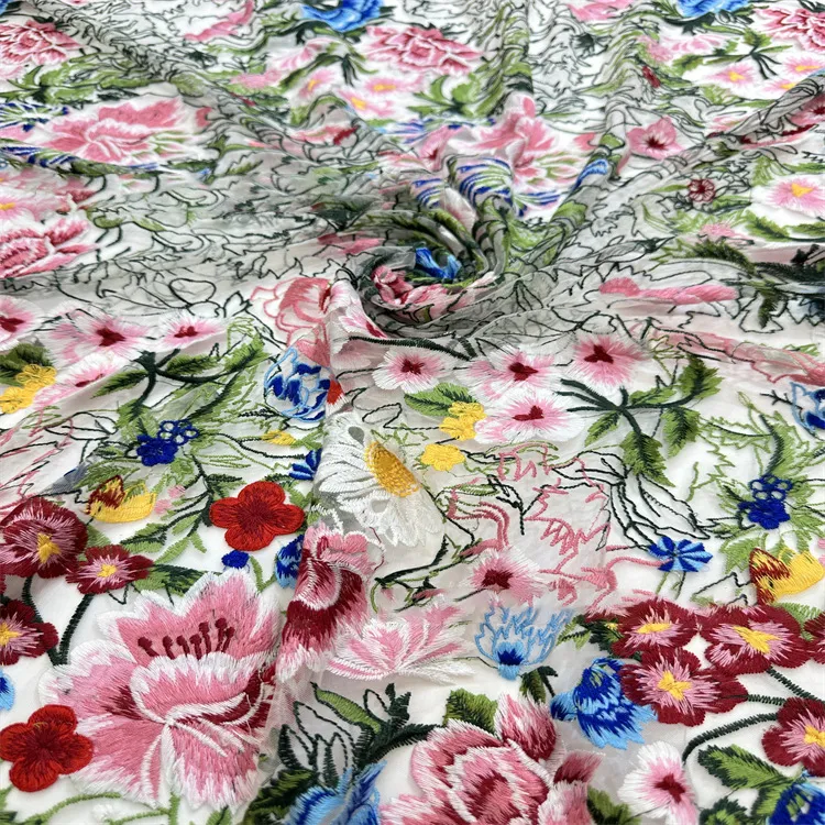 Water Soluble Mesh Multi-Color 3D Embroidered Flower Lace Fabric for Women Dress