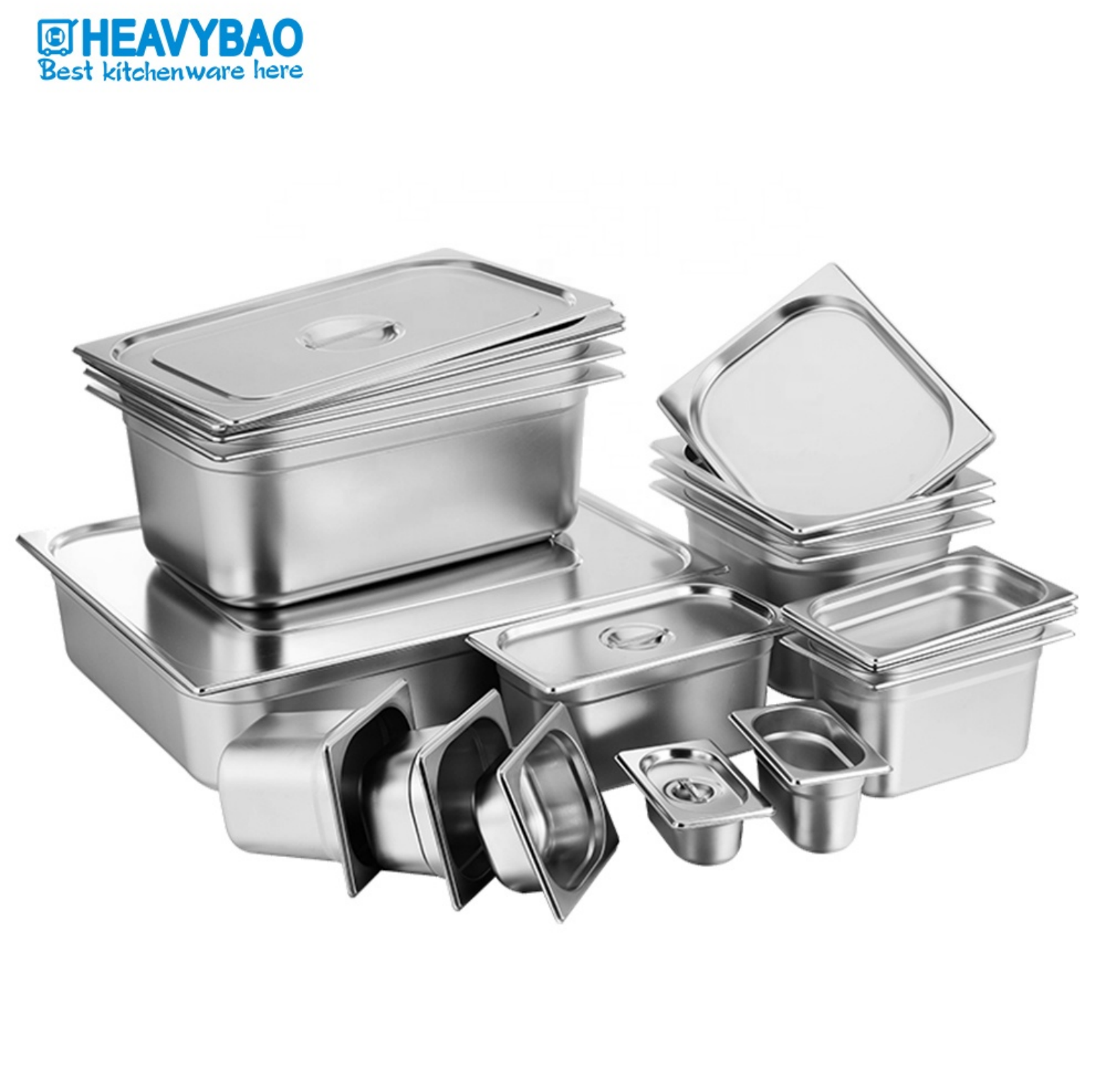 HEAVYBAO 1/1 US Style Restaurant Hotel Supplies Stainless Steel Full Size Gastronorm GN Serving Pan Food Container