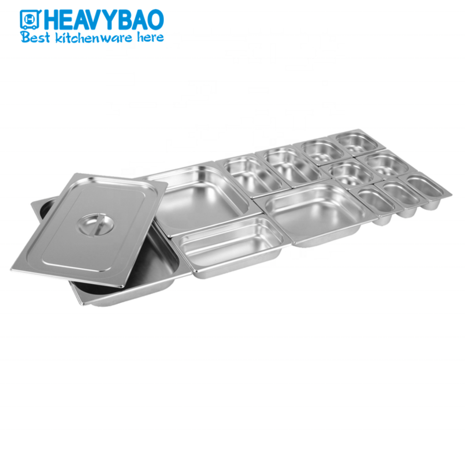 HEAVYBAO 1/1 US Style Restaurant Hotel Supplies Stainless Steel Full Size Gastronorm GN Serving Pan Food Container